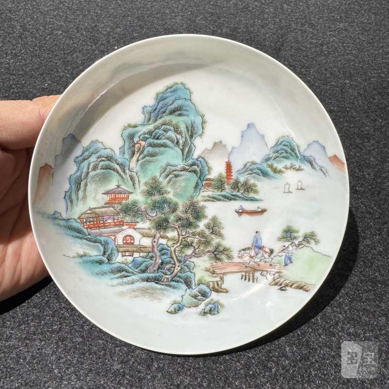 民国 粉彩山居图小盘一对 - 图7